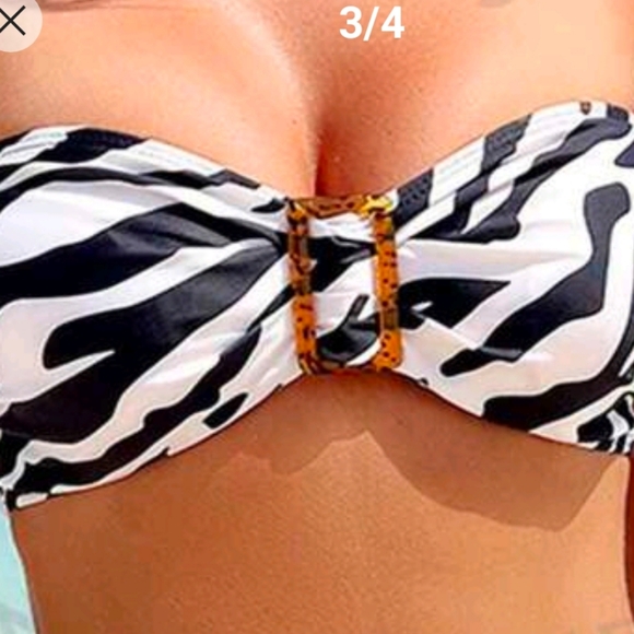 NWOT VCAY Zebra Print Bandeau Bikini Top, XL (12), Black & Cream - Picture 6 of 8
